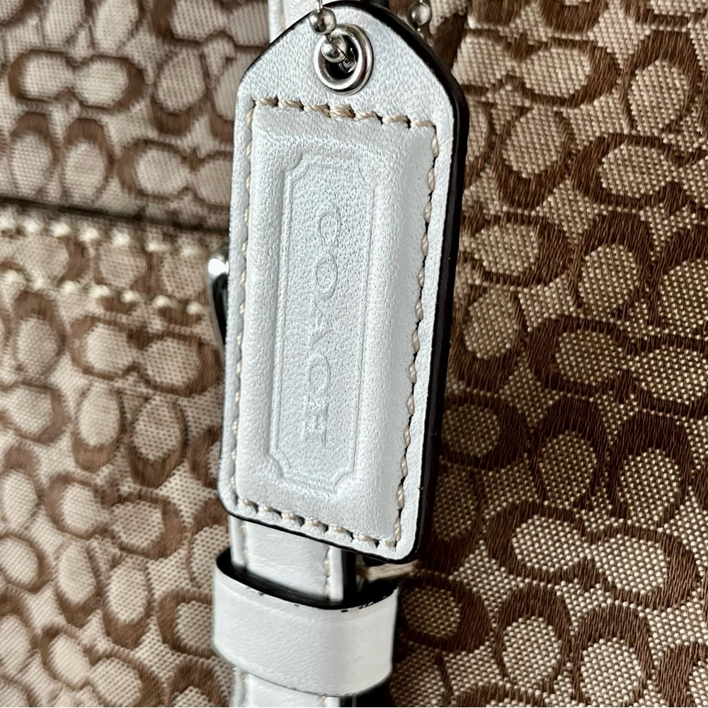 Coach Signature Gallery Tote F11526 Khaki Jacquard White Leather Trim Y2K - Picture 4 of 15